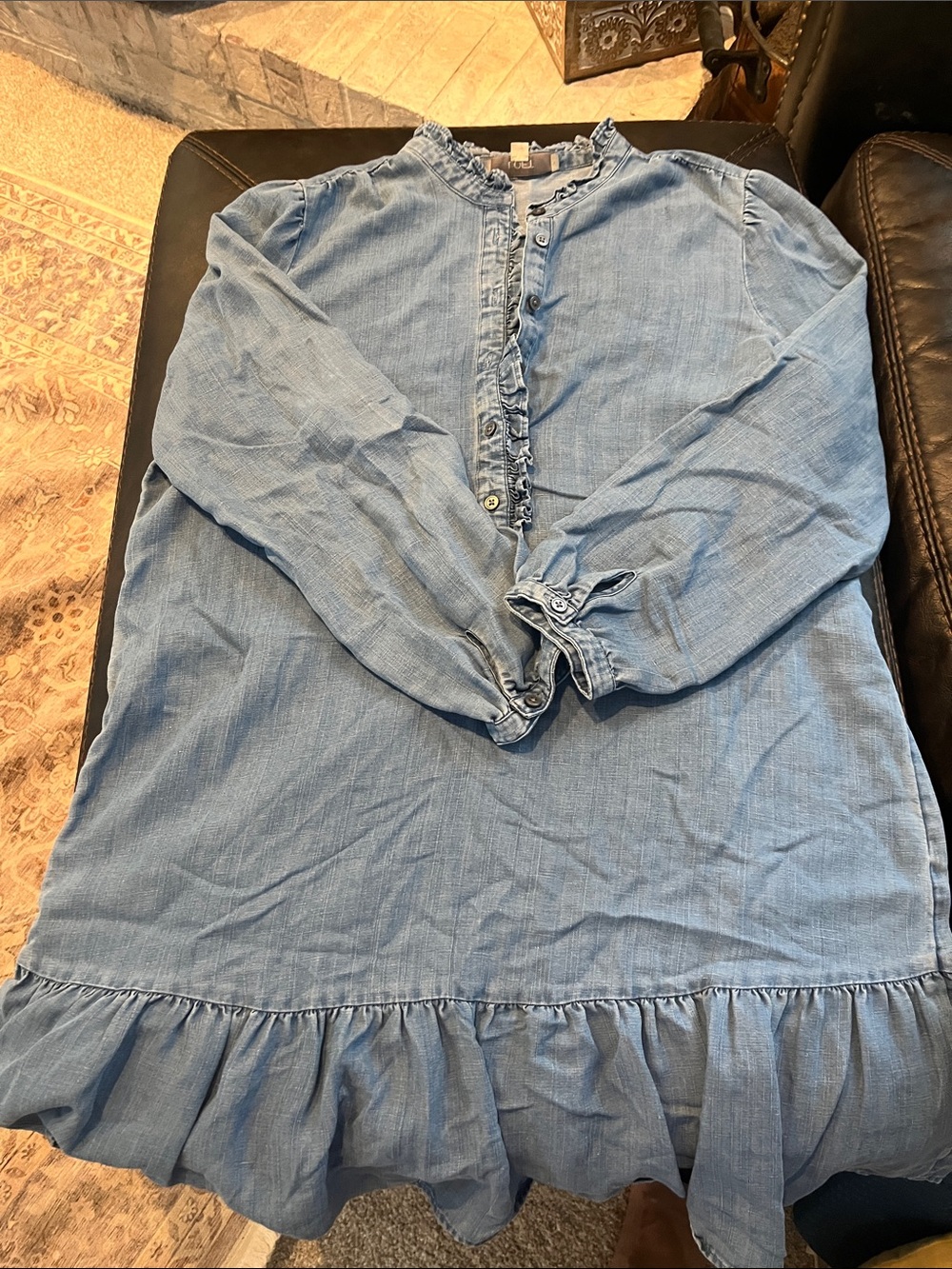LOFT Light Blue Ruffle-Hem Button Front Casual Dress